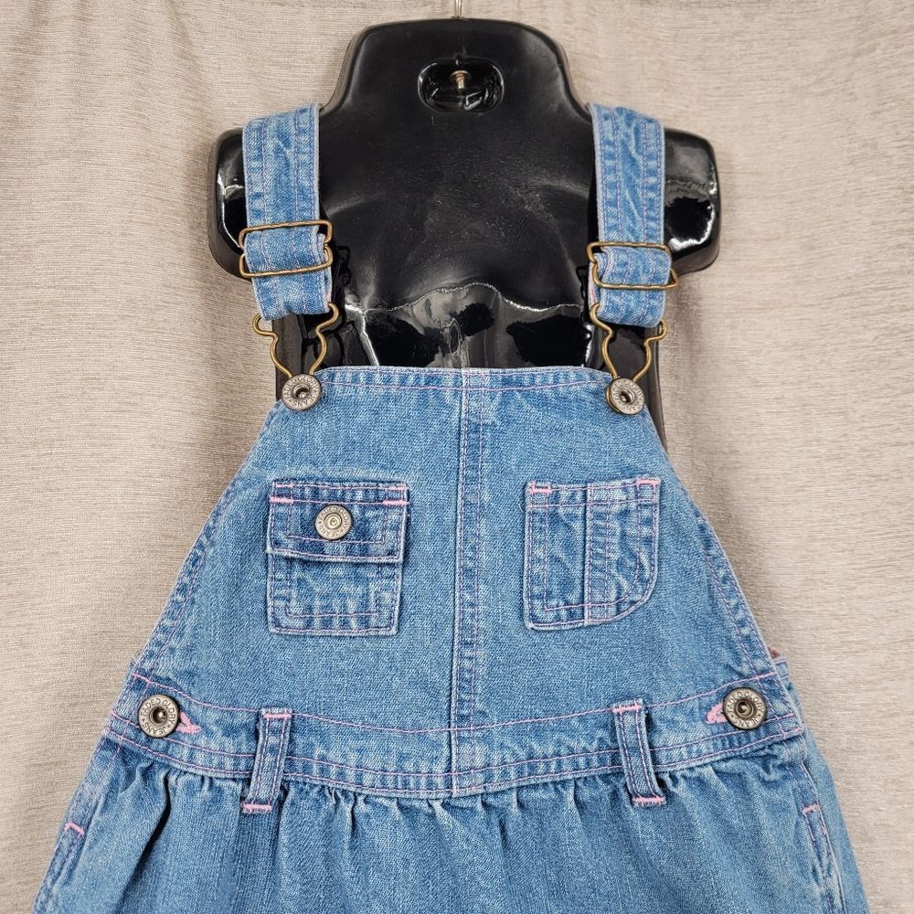 Faded Glory Vintage Y2K Denim Floral Embroidered Overall Skirt Jumper Dress - Picture 2 of 10